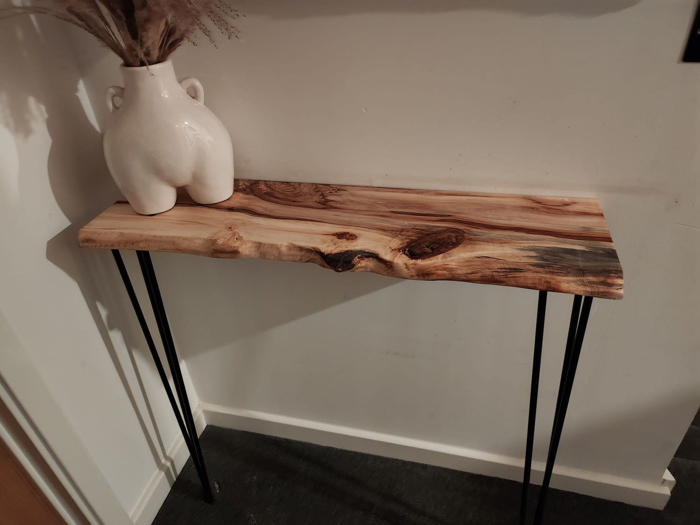 Stunning Live Edge Solid Spalted Horse Chestnut Entryway Table made from beautiful English Hardwood
