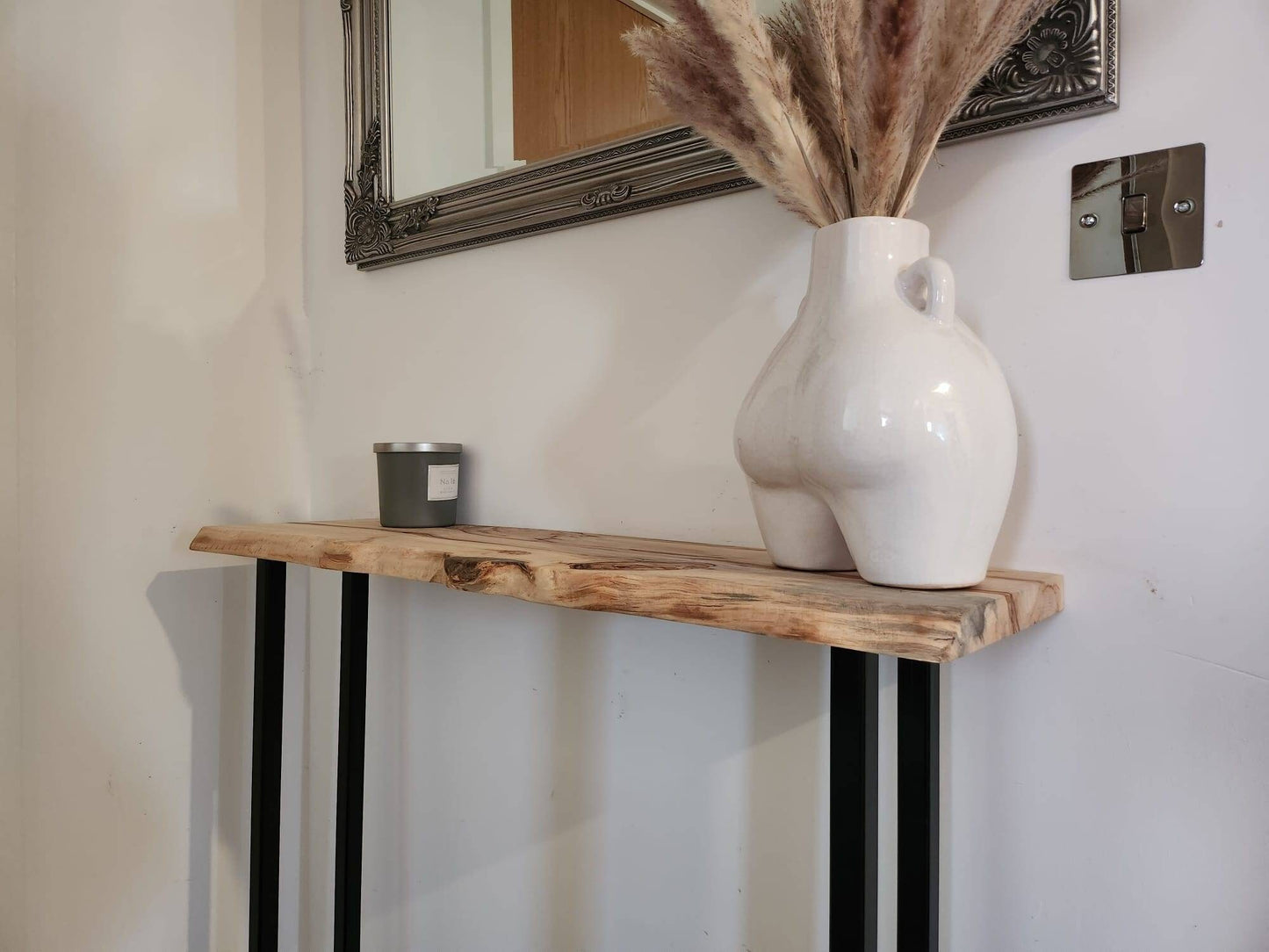 Stunning Live Edge Solid Spalted Horse Chestnut Entryway Table with Square Legs made from beautiful English Hardwood