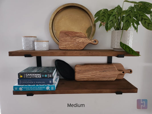 Rustic reclaimed scaffold board shelf, chunky wood, handmade in the UK, no brackets supplied.