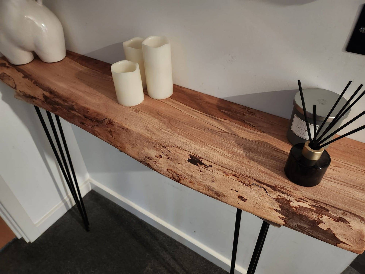 Stunning Live Edge Solid Spalted Beech Entryway Table made from beautiful English Beech