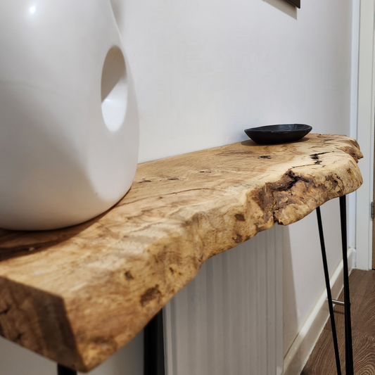 Live Edge Oak Standard Depth Console Table with Hairpin Legs