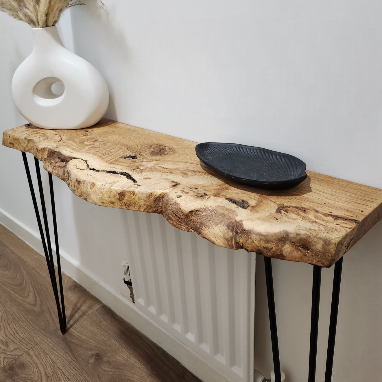 Live Edge Oak Standard Depth Console Table with Hairpin Legs