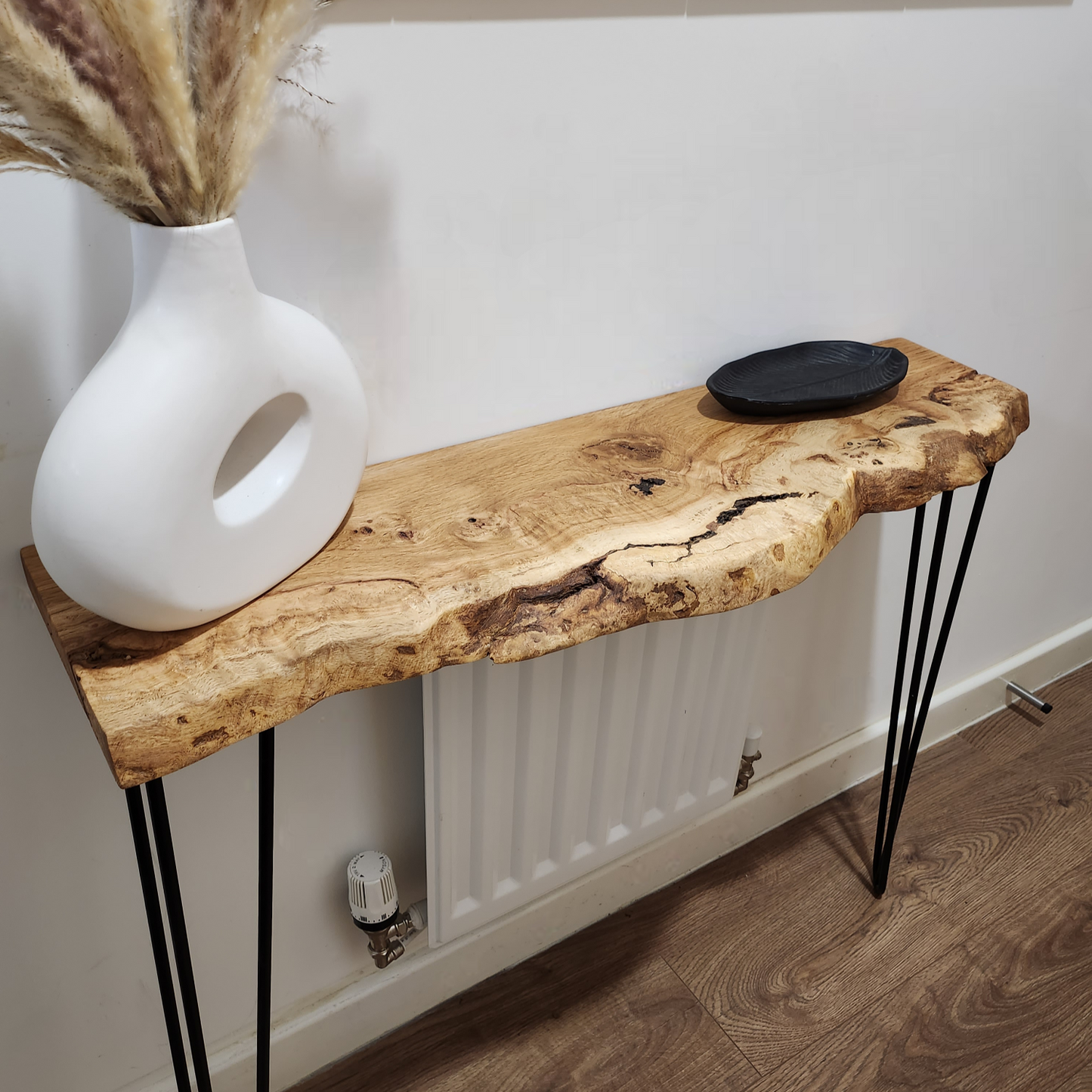 Live Edge Oak Standard Depth Console Table with Hairpin Legs