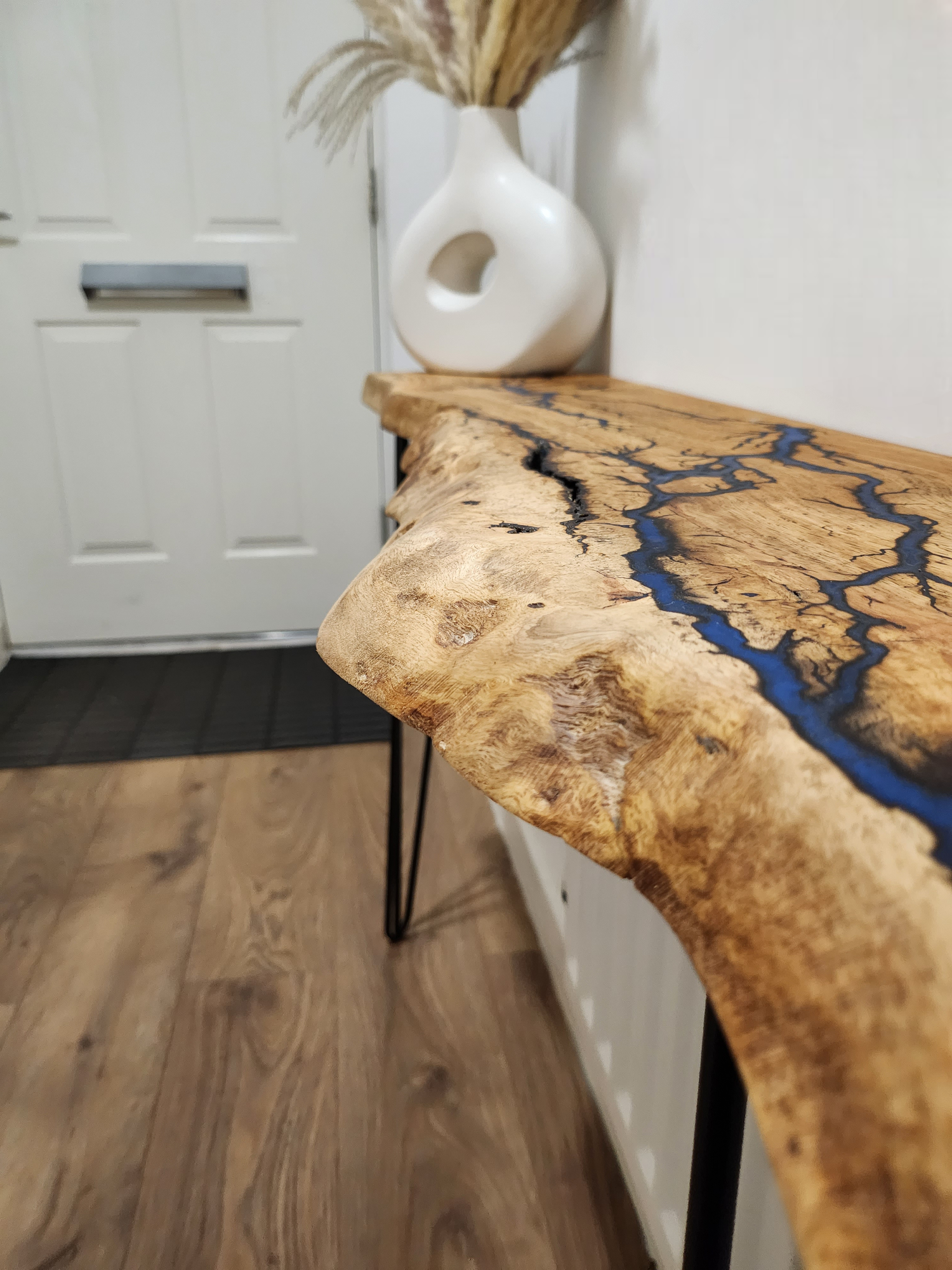Resin Lichtenberg Figure Live Edge Oak Console Table Slimline