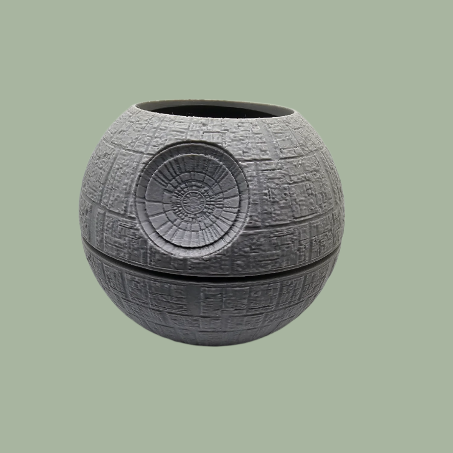 3D printed grey death star style round planter/pot