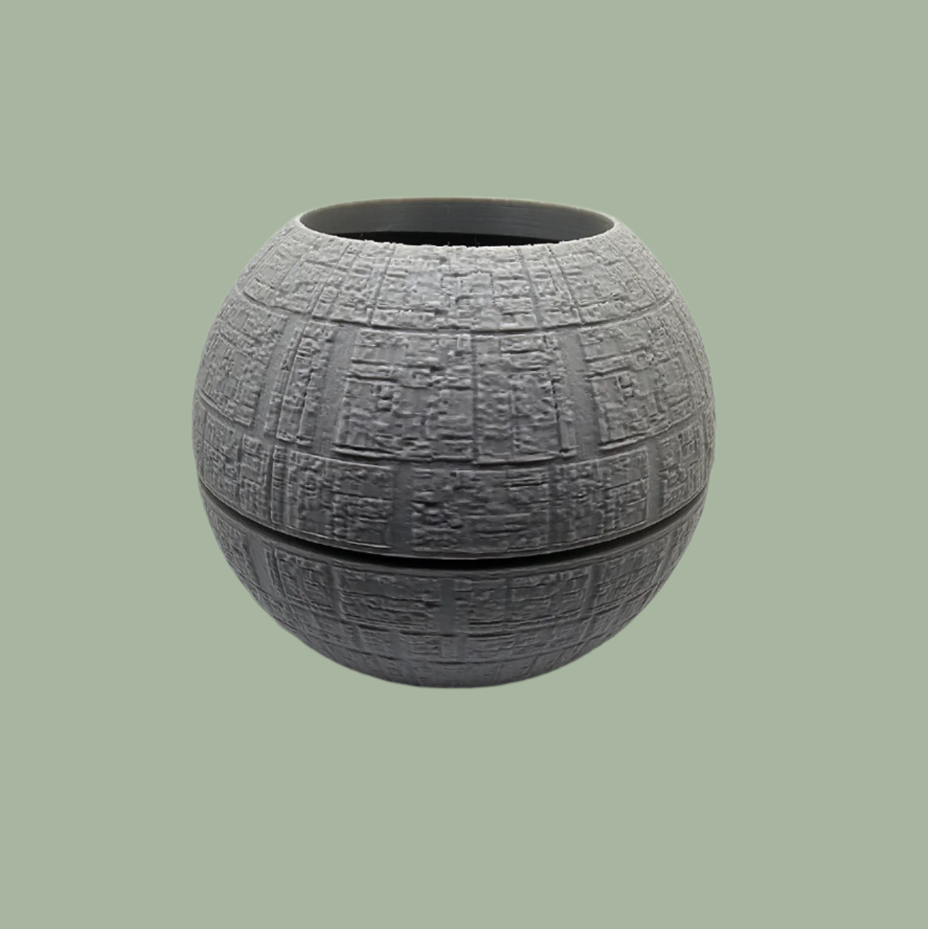 3D printed grey death star style round planter/pot