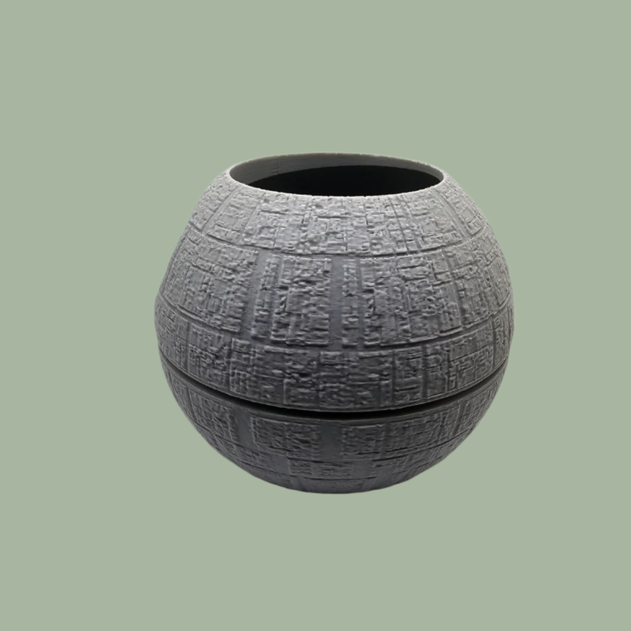 3D printed grey death star style round planter/pot