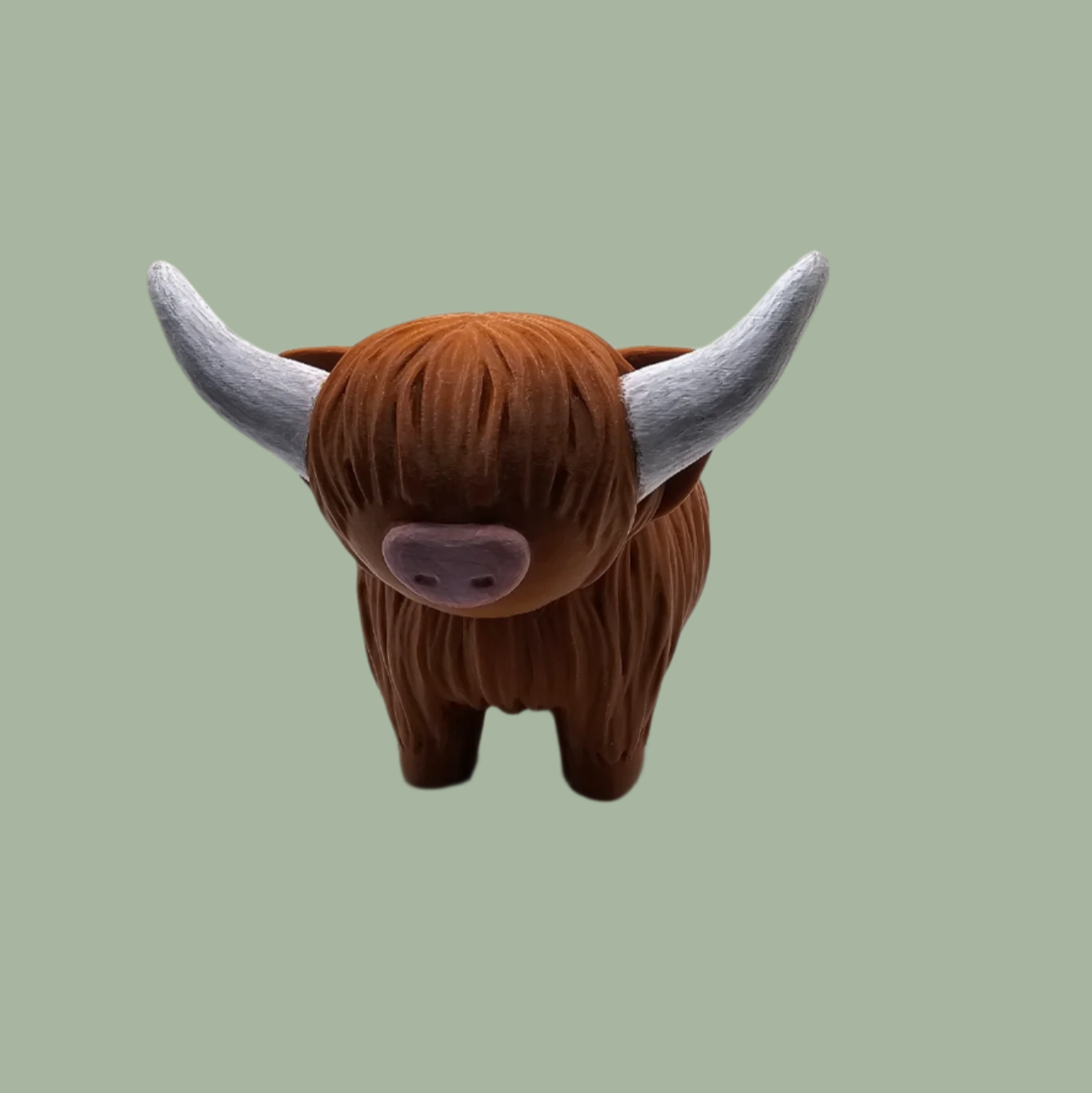 3D printed brown Highland cow planter  with hand painted white horns and pink nose
