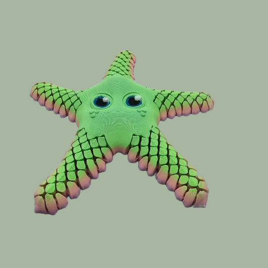 3D printed starfish with mesh articulated arms in a random pastel rainbow colour