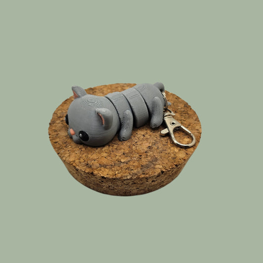 3D printed articulated grey cat keyring