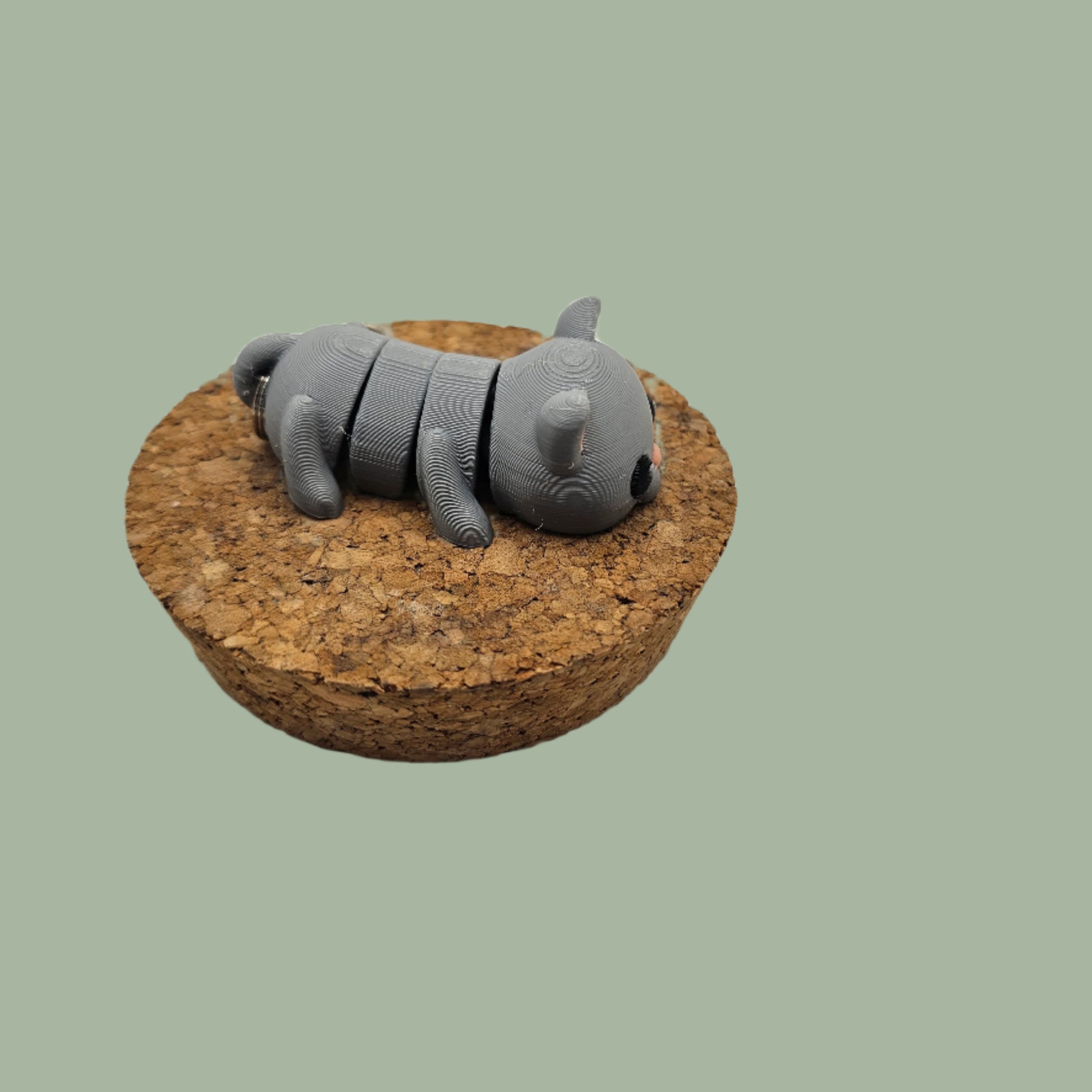 3D printed articulated grey cat keyring
