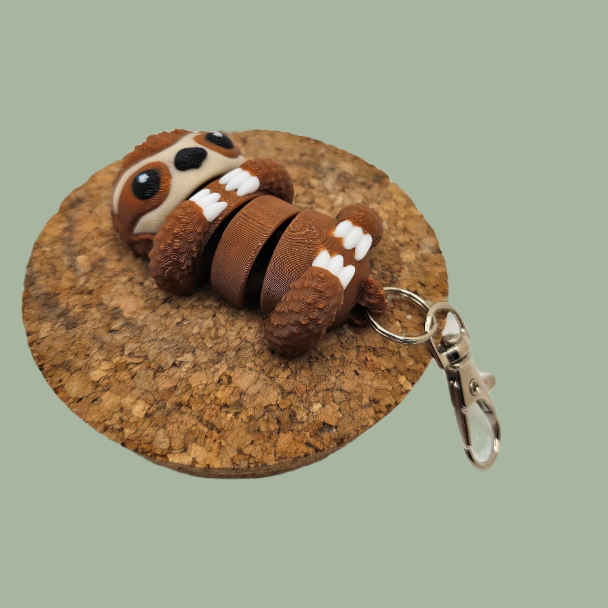 3D printed articulated brown sloth keyring