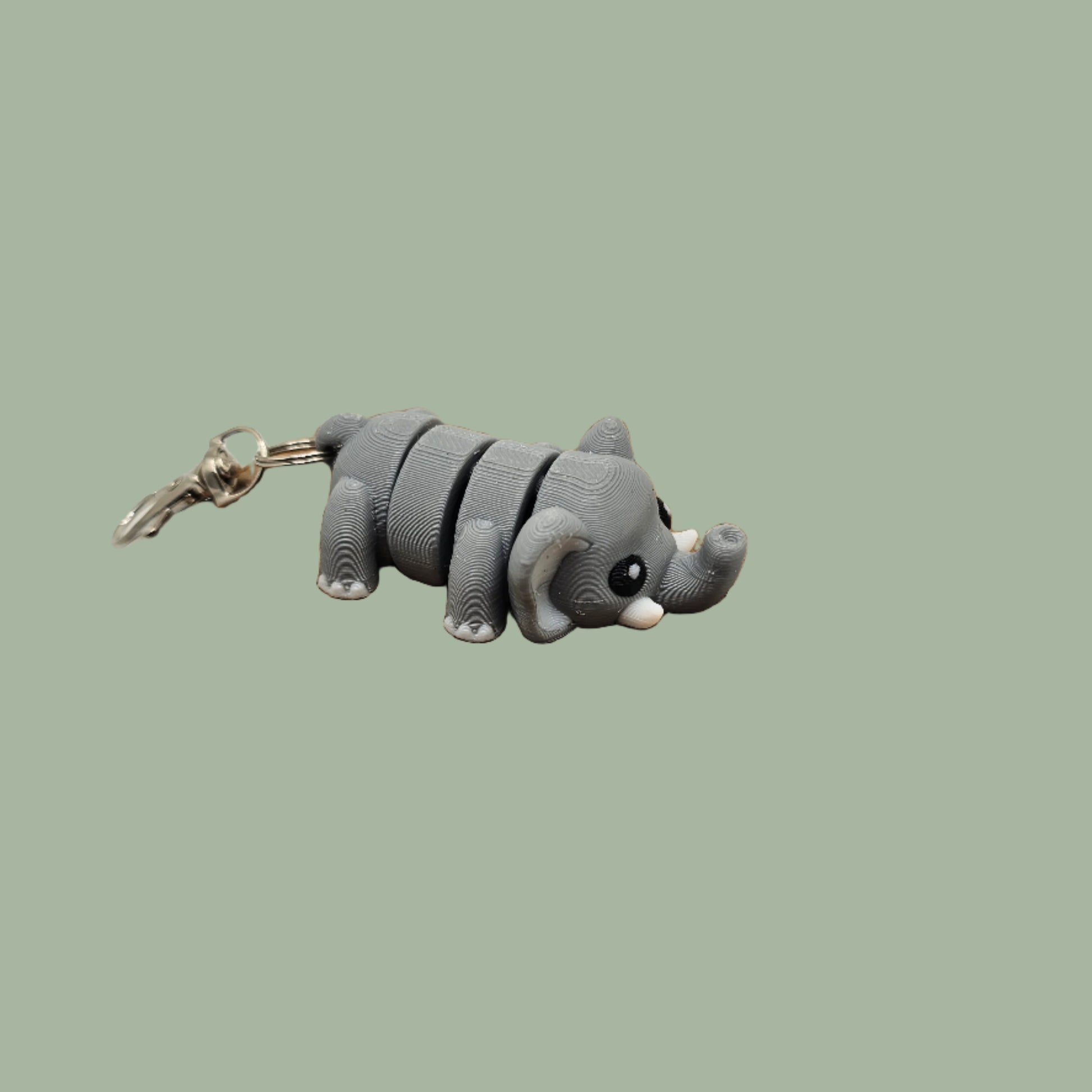 3D printed articulated grey elephant keyring