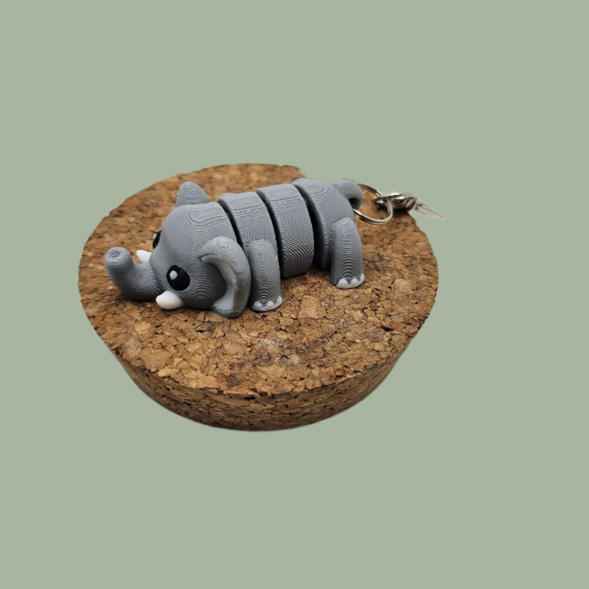 3D printed articulated grey elephant keyring