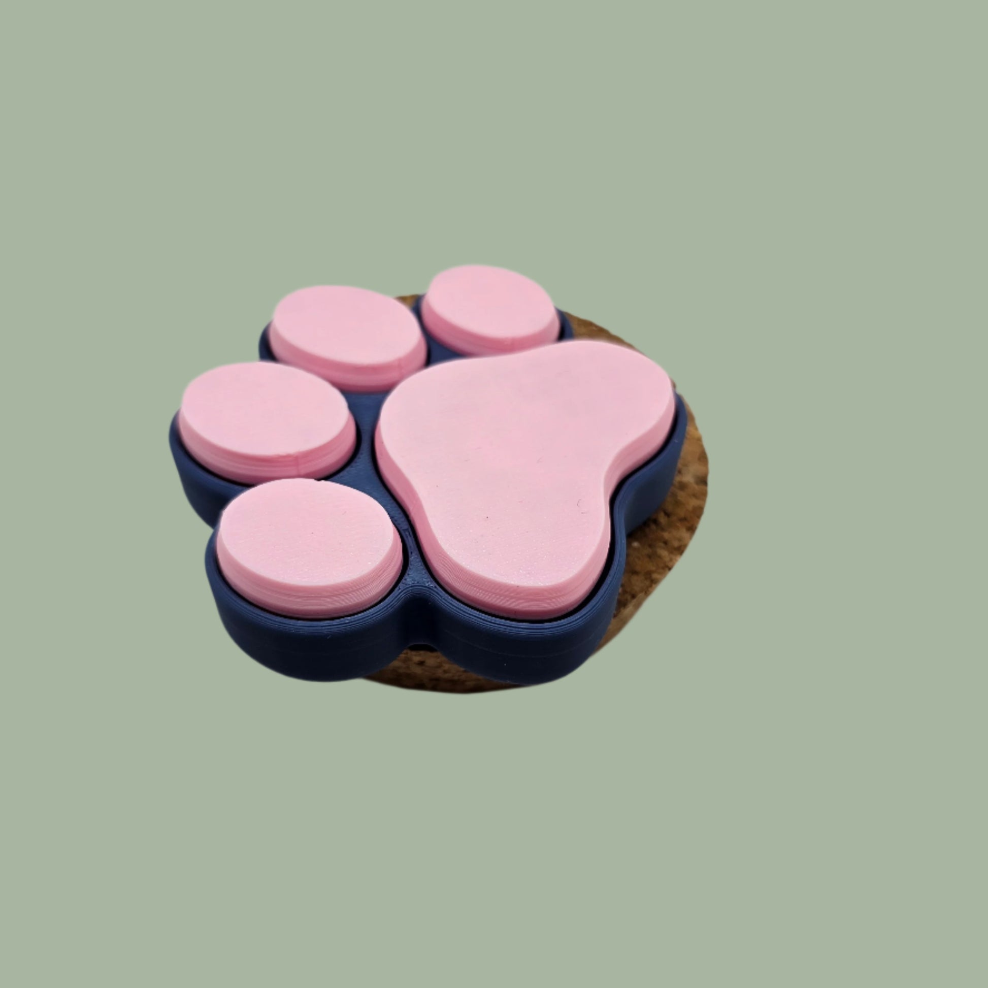 3D printed cat paw with 5 clickable buttons in a random pastel colour