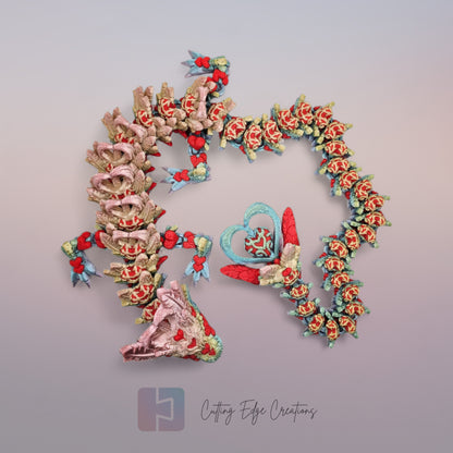 3D printed articulated Heart Dragon, flexible toy, handmade in the UK, desk fidget and gift.