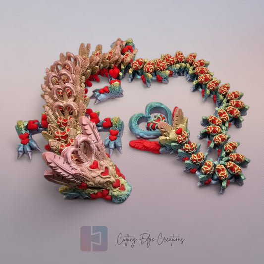 3D printed articulated Heart Dragon, flexible toy, handmade in the UK, desk fidget and gift.