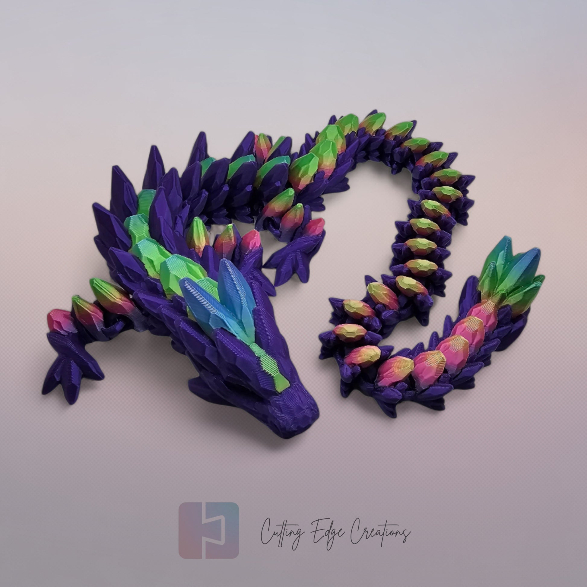 3D printed articulated Gemstone Dragon, flexible toy, handmade in the UK, desk fidget and gift.
