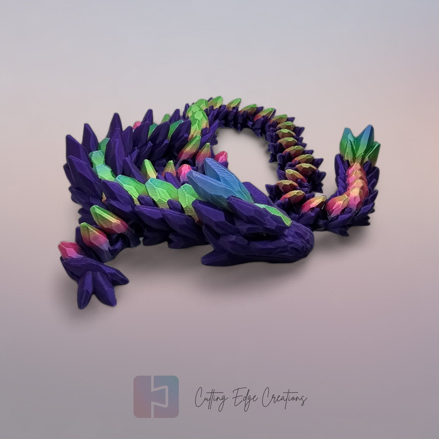 3D printed articulated Gemstone Dragon, flexible toy, handmade in the UK, desk fidget and gift.