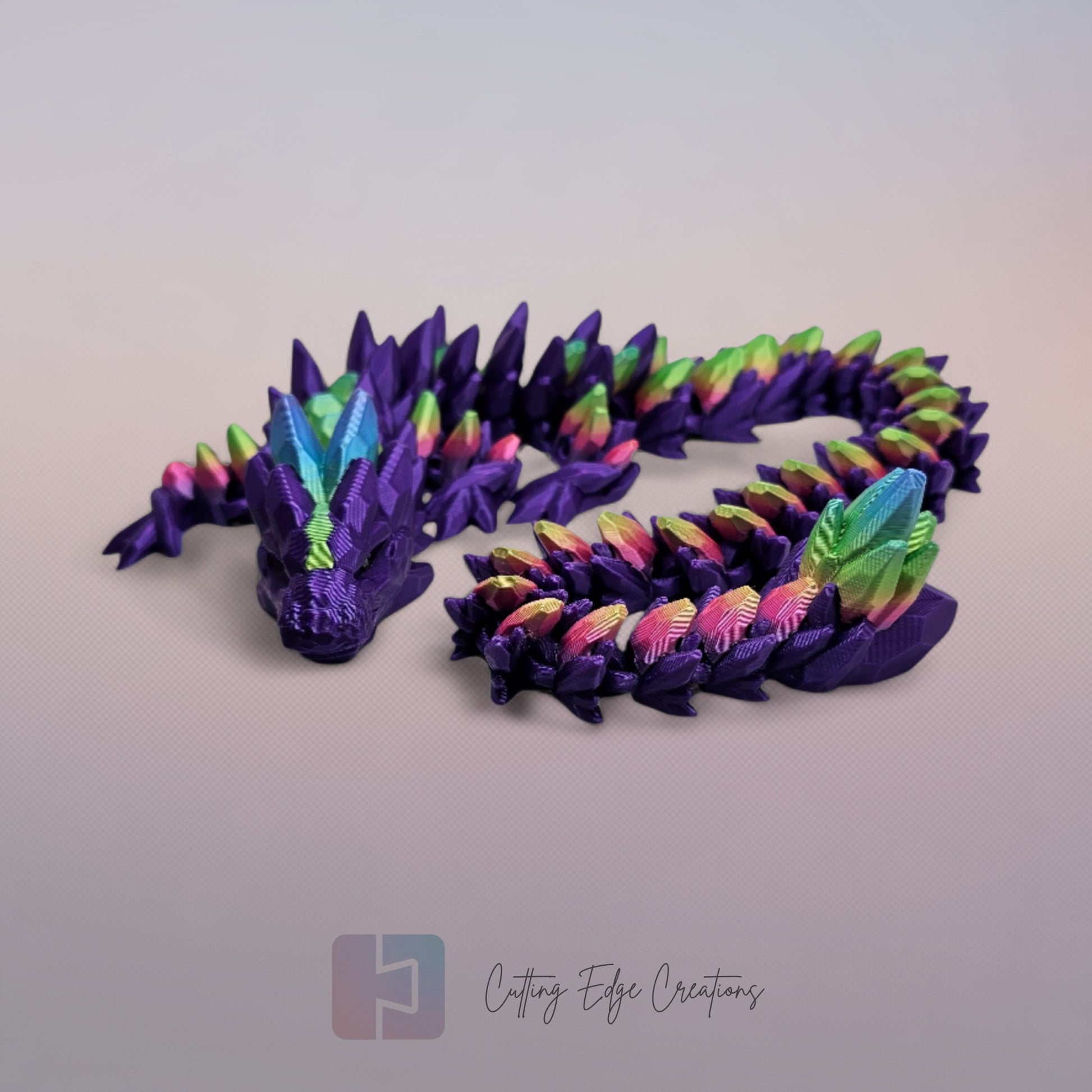 3D printed articulated Gemstone Dragon, flexible toy, handmade in the UK, desk fidget and gift.