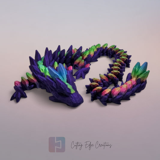 3D printed articulated Gemstone Dragon, flexible toy, handmade in the UK, desk fidget and gift.