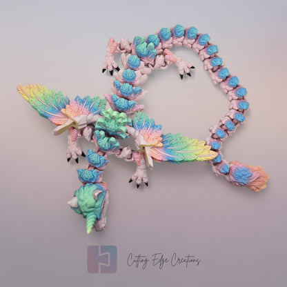 3D printed articulated Unicorn Dragon, flexible toy, handmade in the UK, desk fidget and gift.