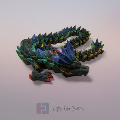 3D printed articulated Crystal Dragon V2, flexible toy, handmade in the UK, desk fidget and gift.