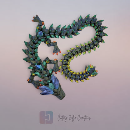 3D printed articulated Crystal Dragon V2, flexible toy, handmade in the UK, desk fidget and gift.