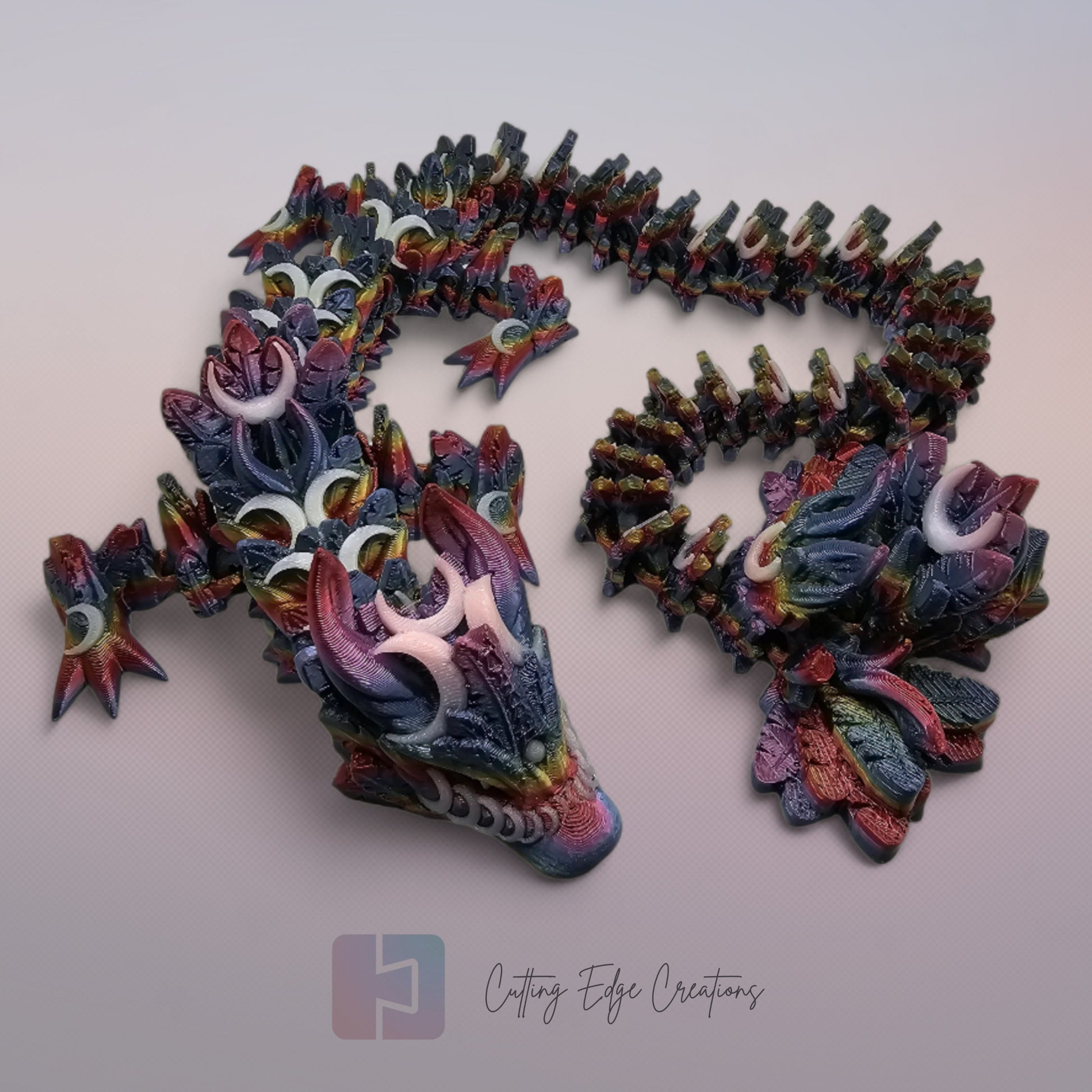 3D printed articulated Lunar Dragon, flexible toy, handmade in the UK, desk fidget and gift.