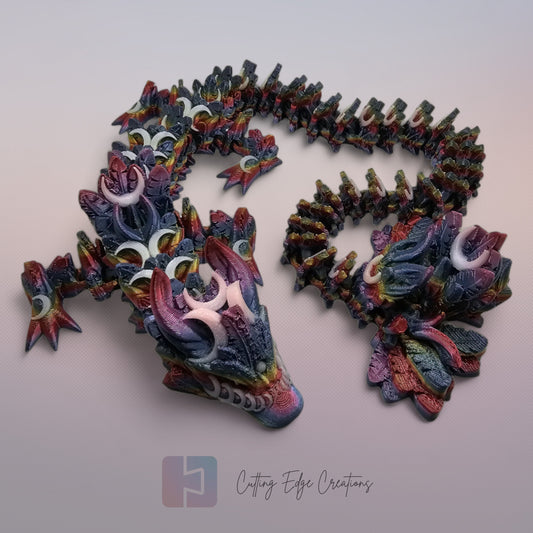 3D printed articulated Lunar Dragon, flexible toy, handmade in the UK, desk fidget and gift.