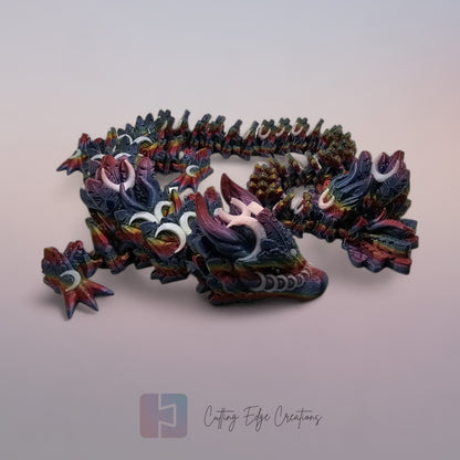 3D printed articulated Lunar Dragon, flexible toy, handmade in the UK, desk fidget and gift.