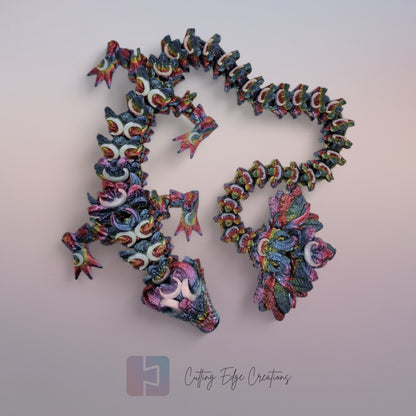 3D printed articulated Lunar Dragon, flexible toy, handmade in the UK, desk fidget and gift.