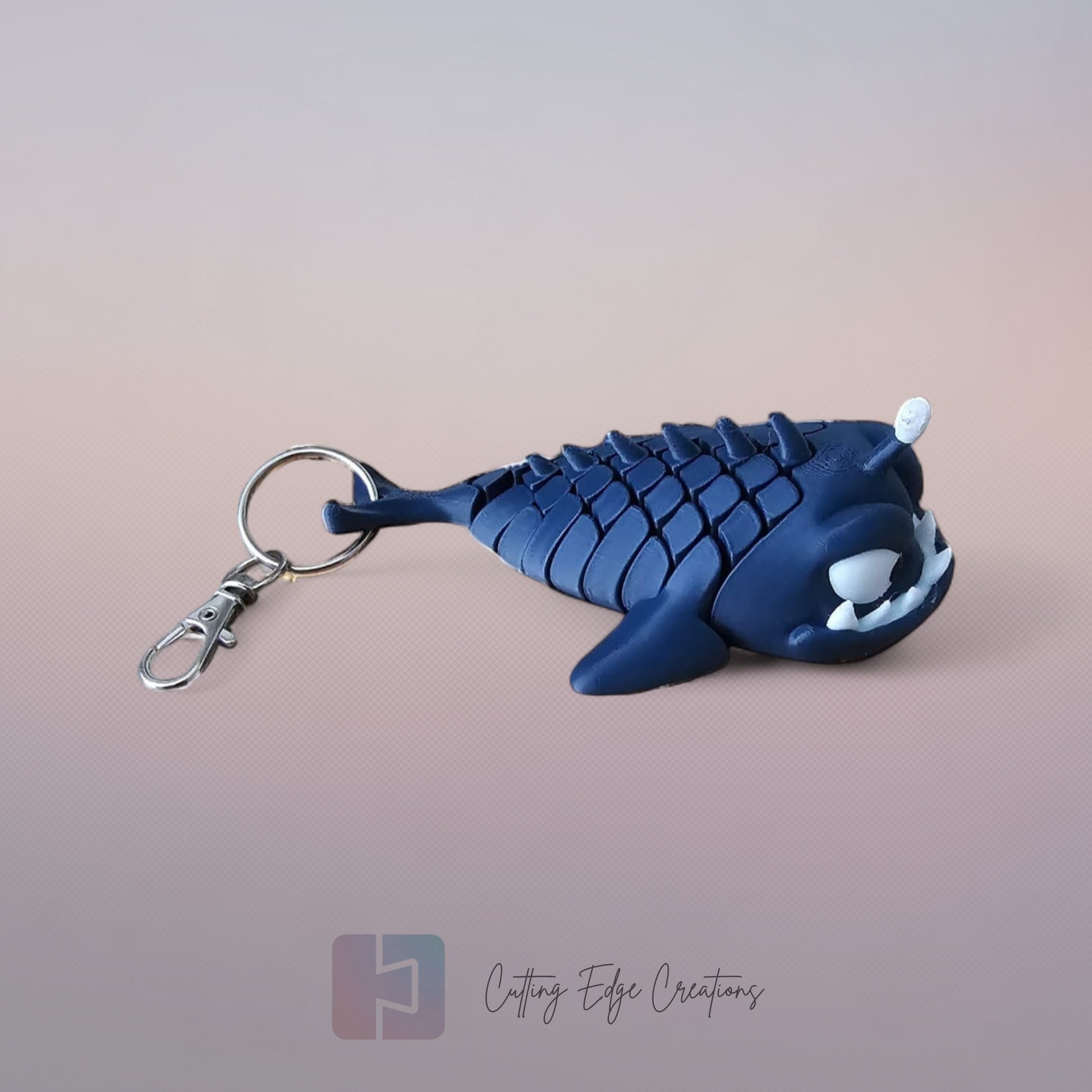 3D printed angler fish bag charm with flexible body and keyring attachment