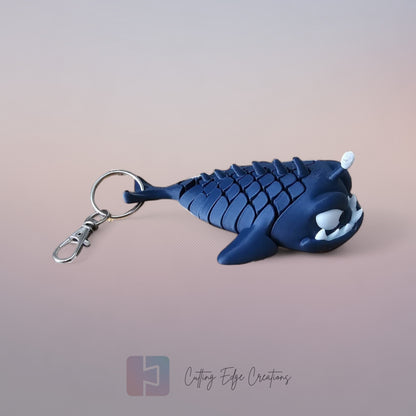 3D printed angler fish bag charm with flexible body and keyring attachment