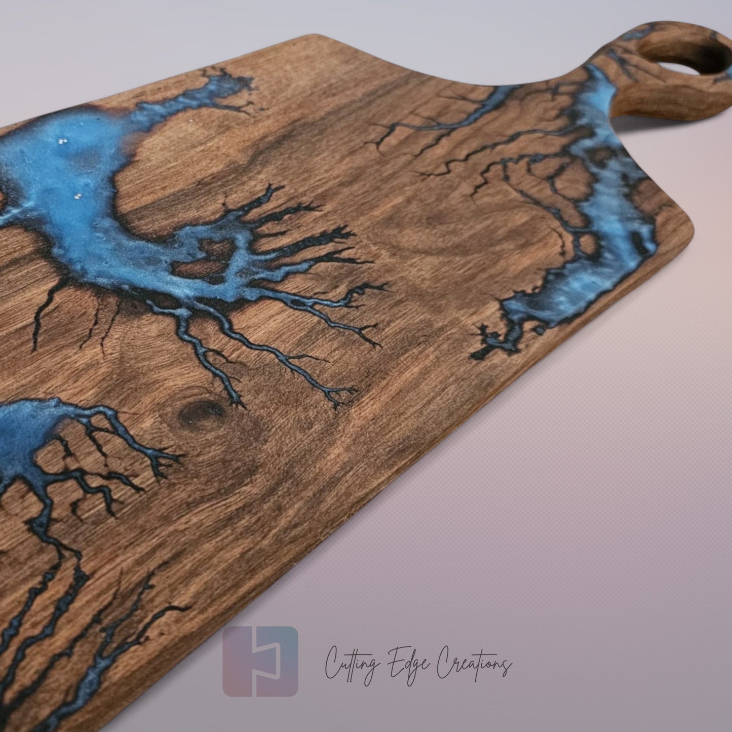 Handmade Hardwood Serving Board – Resin Lightning Wood (Lichtenberg) – Light or Dark Hardwood