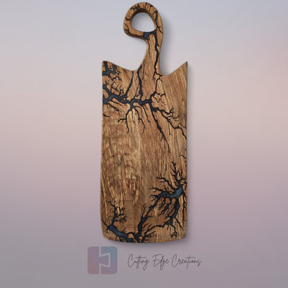 Handmade Hardwood Serving Board – Resin Lightning Wood (Lichtenberg) – Light or Dark Hardwood