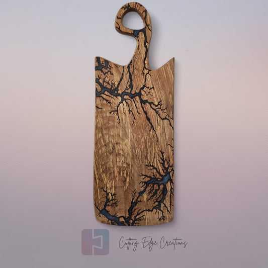 Handmade Hardwood Serving Board – Resin Lightning Wood (Lichtenberg) – Light or Dark Hardwood