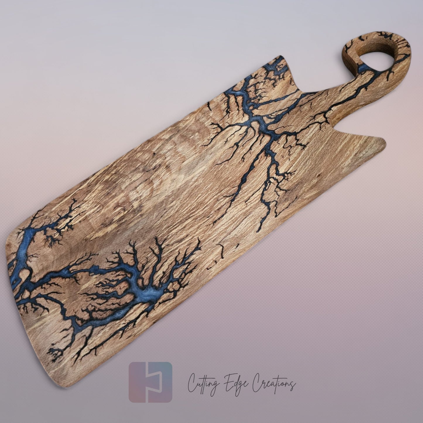 Handmade Hardwood Serving Board – Resin Lightning Wood (Lichtenberg) – Light or Dark Hardwood