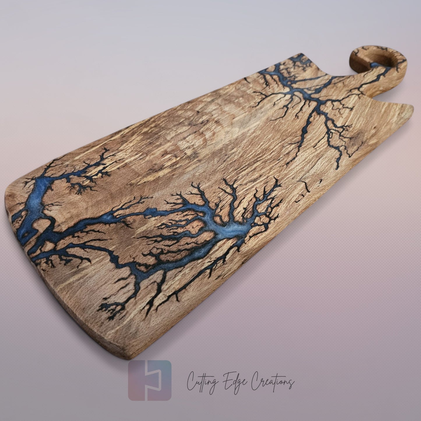 Handmade Hardwood Serving Board – Resin Lightning Wood (Lichtenberg) – Light or Dark Hardwood