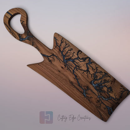 Handmade Hardwood Serving Board – Resin Lightning Wood (Lichtenberg) – Light or Dark Hardwood