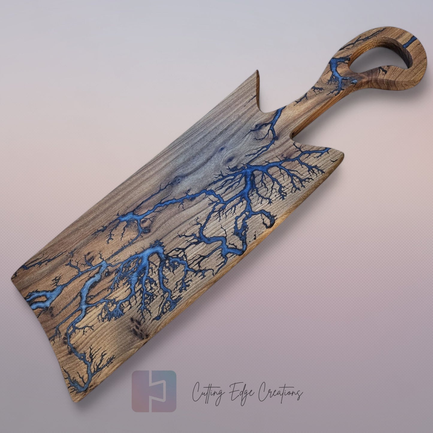 Handmade Hardwood Serving Board – Resin Lightning Wood (Lichtenberg) – Light or Dark Hardwood