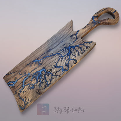 Handmade Hardwood Serving Board – Resin Lightning Wood (Lichtenberg) – Light or Dark Hardwood