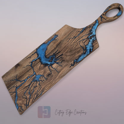 Handmade Hardwood Serving Board – Resin Lightning Wood (Lichtenberg) – Light or Dark Hardwood