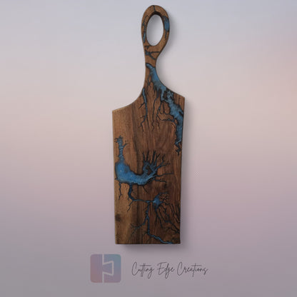 Handmade Hardwood Serving Board – Resin Lightning Wood (Lichtenberg) – Light or Dark Hardwood