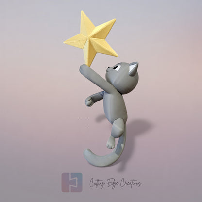 Naughty Cat Tree Topper – Mischievous Christmas Cat Stealing the Star (28cm)