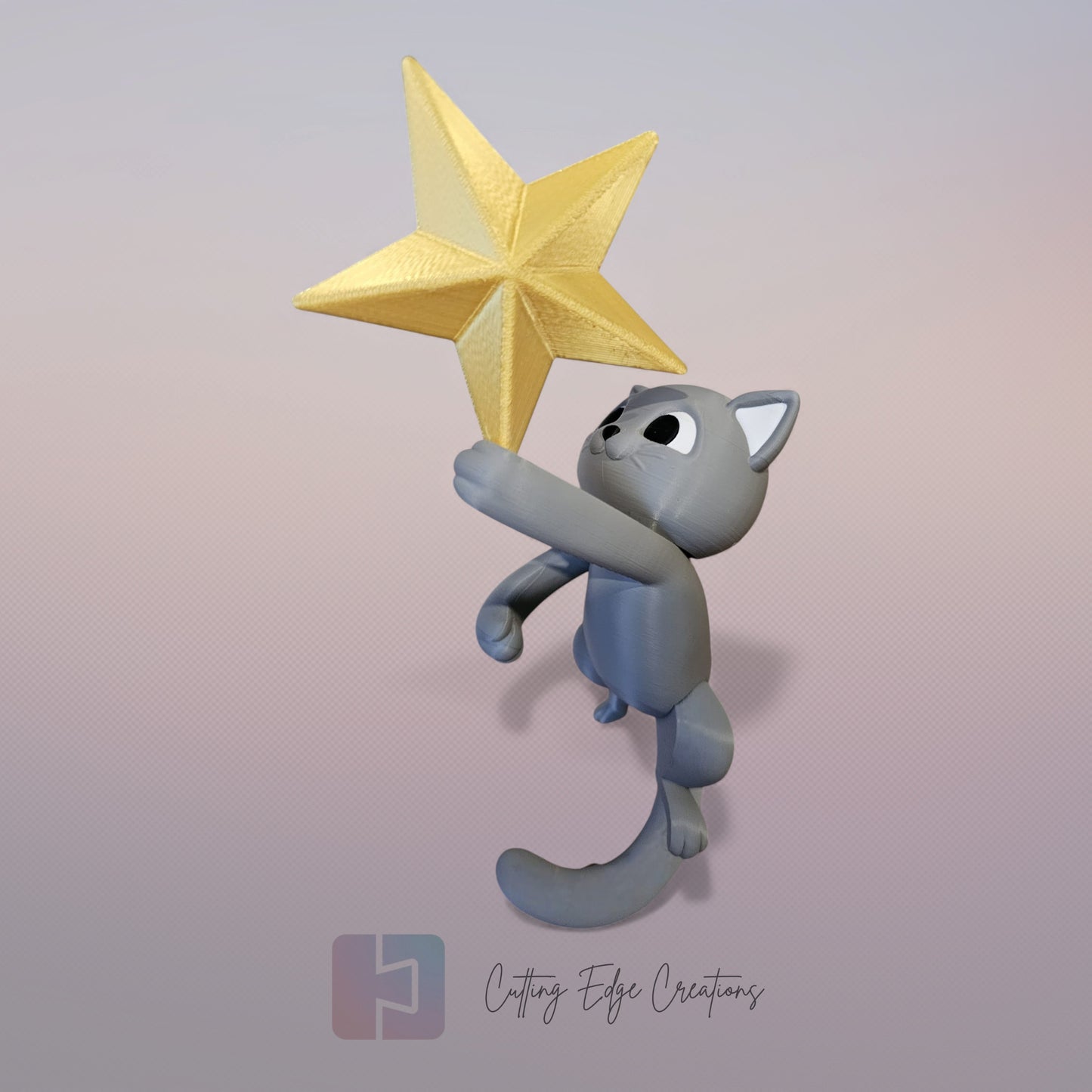 Naughty Cat Tree Topper – Mischievous Christmas Cat Stealing the Star (28cm)