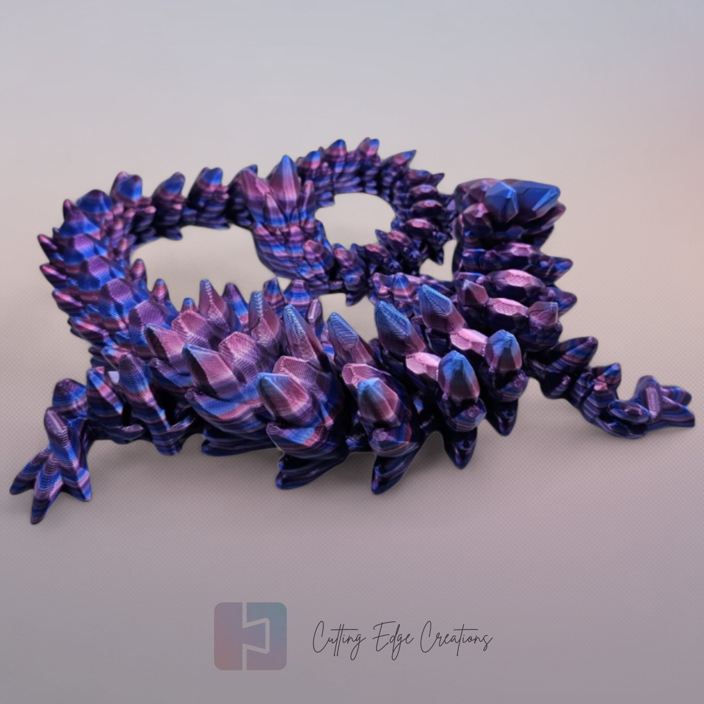 3D printed articulated Gemstone Dragon, flexible toy, handmade in the UK, desk fidget and gift.