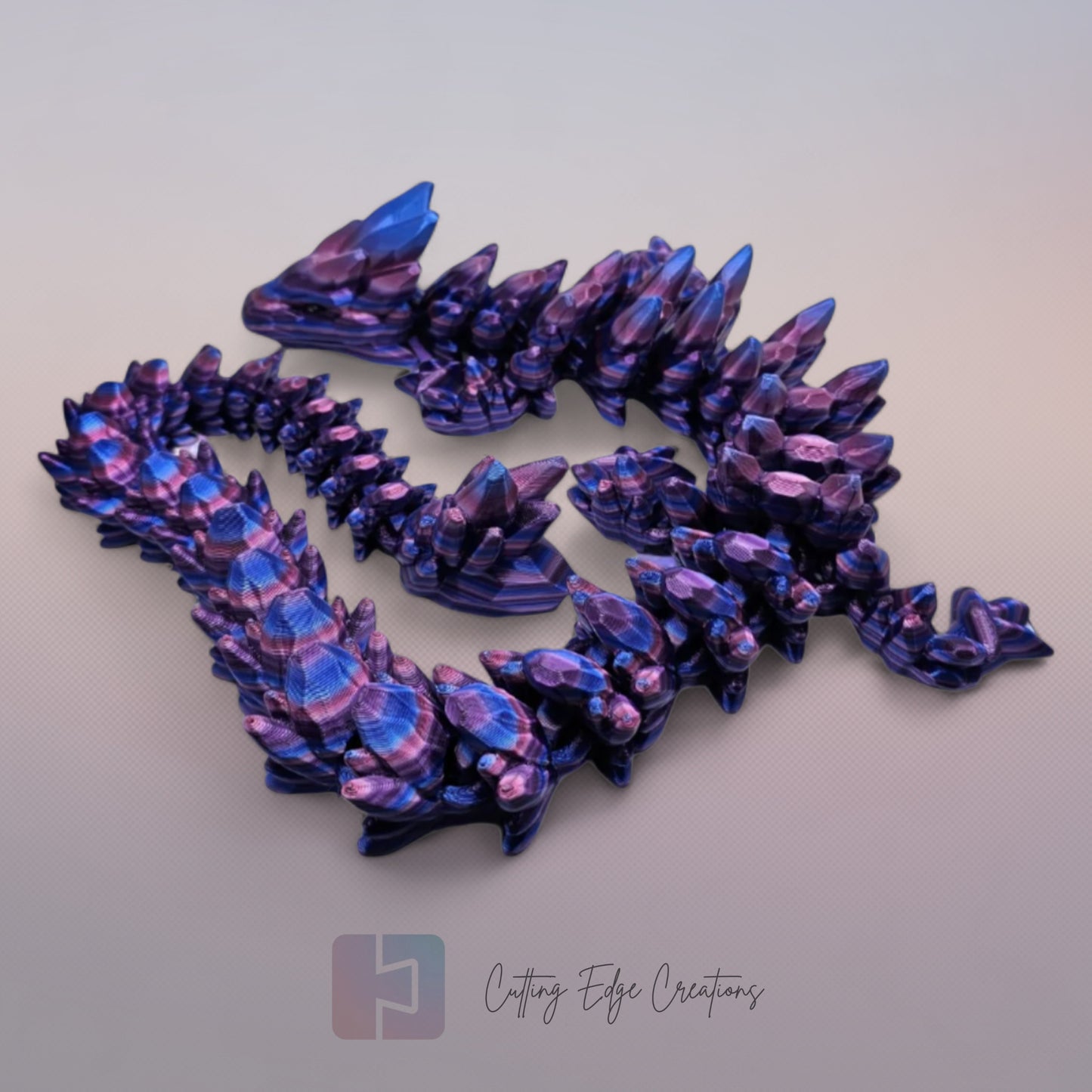 3D printed articulated Gemstone Dragon, flexible toy, handmade in the UK, desk fidget and gift.