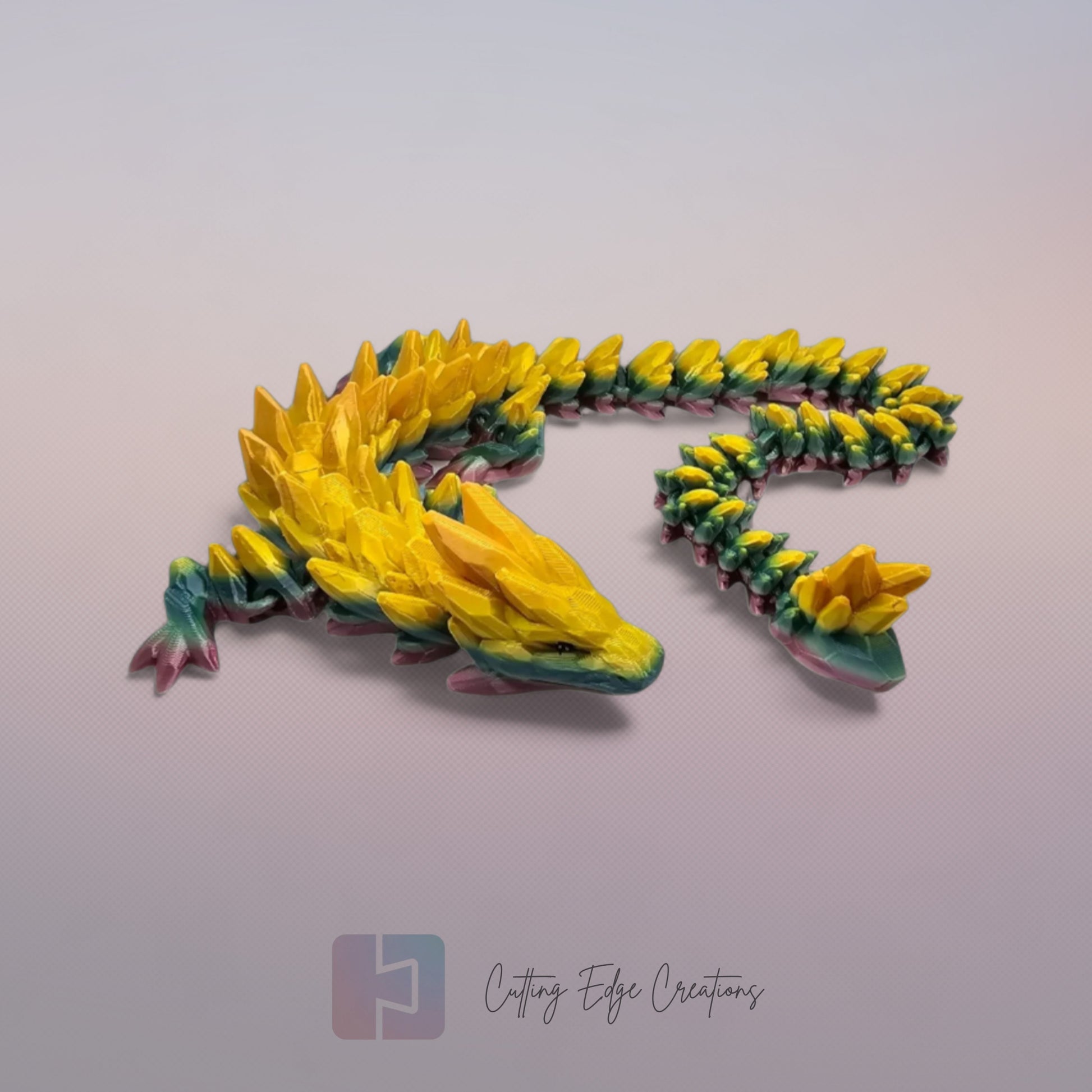 3D printed articulated Gemstone Dragon, flexible toy, handmade in the UK, desk fidget and gift.