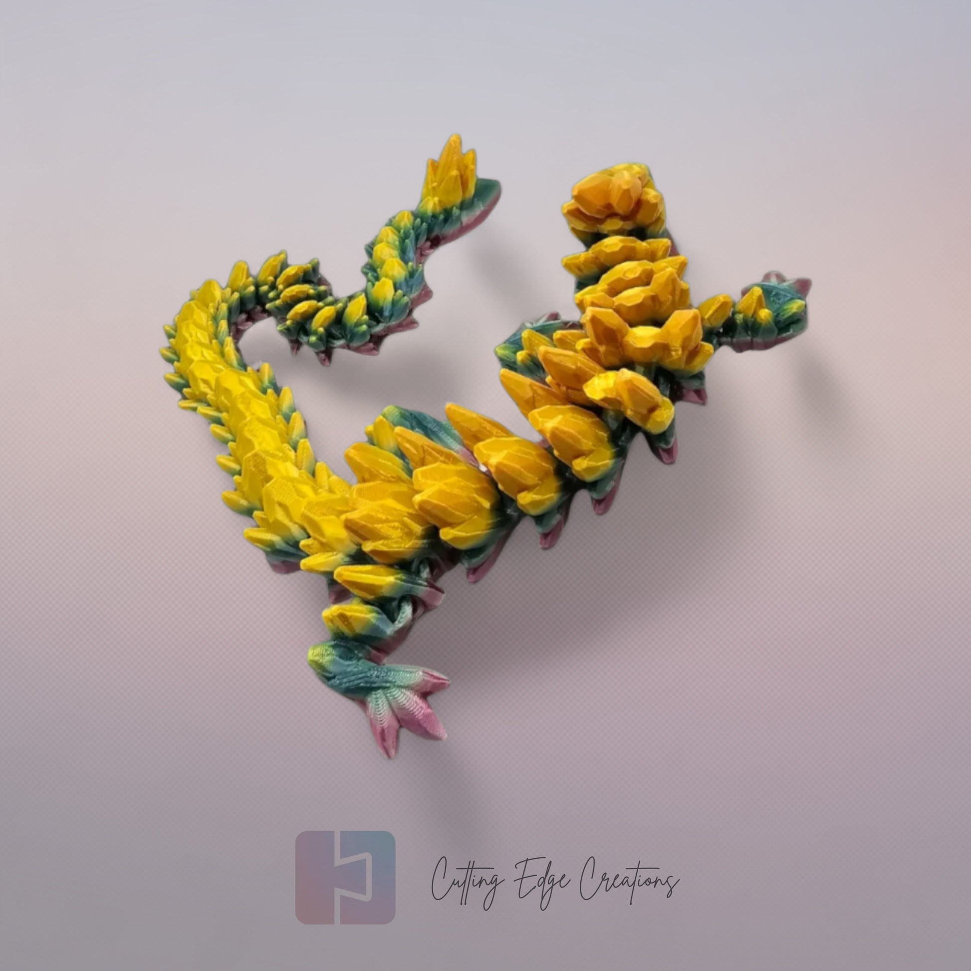 3D printed articulated Gemstone Dragon, flexible toy, handmade in the UK, desk fidget and gift.